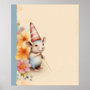 Poster Rato com flores cor-de-rosa laranja listradas