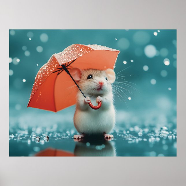 Poster Rato com Guarda-chuvas na chuva: Cena do Dia Chuva (Frente)