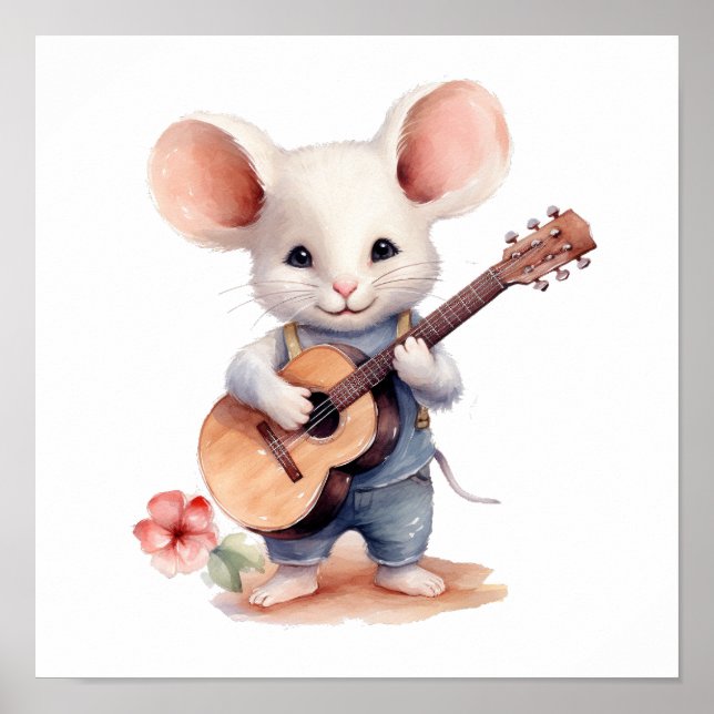 Poster Rato De Arte Ursery Tocando Violão, De Maneira Dir (Frente)