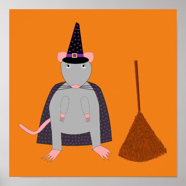 Poster Rato de bruxa e vassoura do Halloween (Frente)