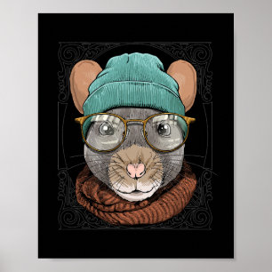 Poster Rato De hipster Com Óculos Rodent De Rato De Mouse