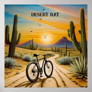 Poster Rato do Deserto Ciclismo Mountain Bike Pôr do Sol