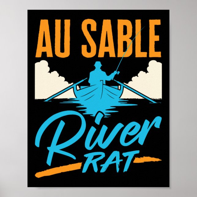 Poster Rato do Rio Au Sable Caiaque Canoagem Pesca Barco (Frente)