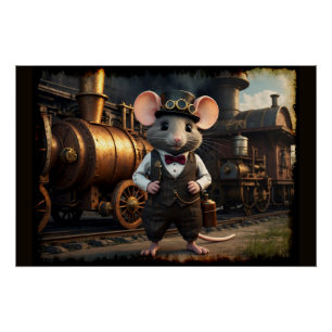 Pôster Rato e Comboio Steampunk