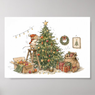 Poster Rato Fofo Decorando a Árvore de Natal para Amigos