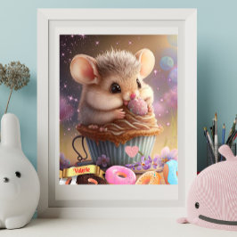 Poster Rato Fofo em uma xícara de doces personalizados em