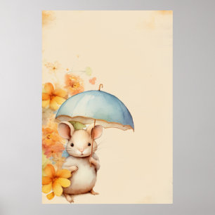 Poster Rato Guarda-chuvas laranja flores vindas papel cas