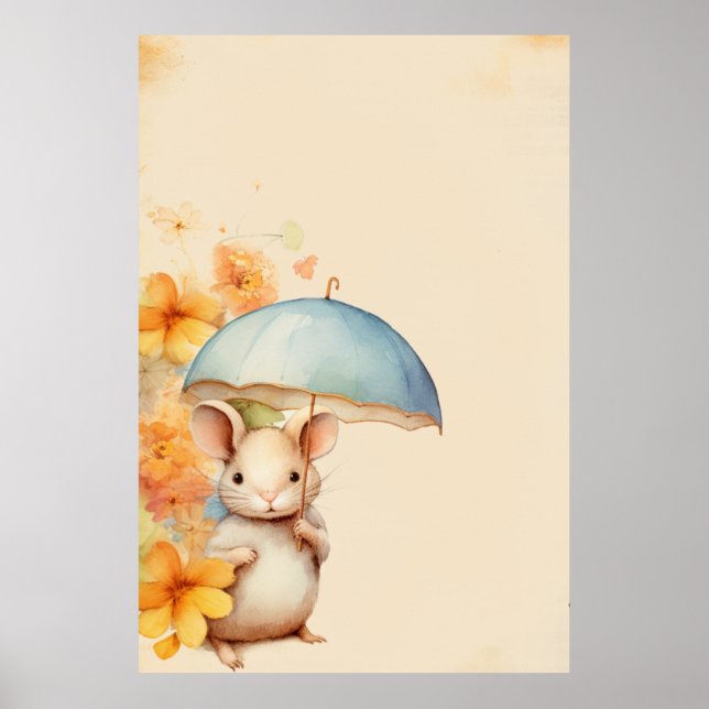 Poster Rato Guarda-chuvas laranja flores vindas papel cas (Frente)