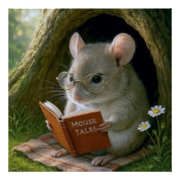 Rato Literário em Buraco de Árvore Cozy