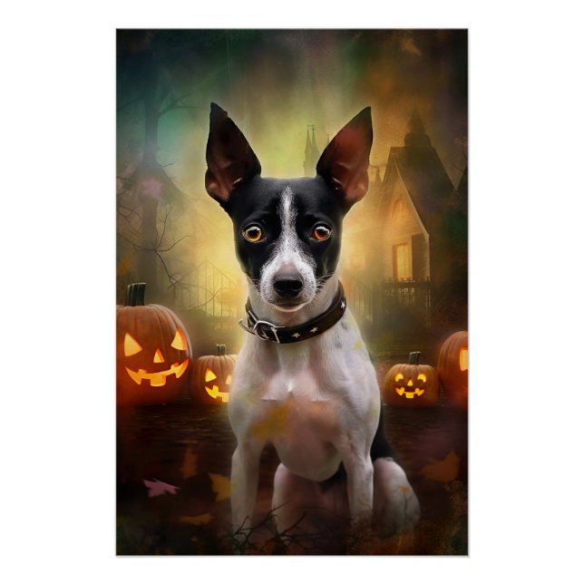 Pôster Rato Terrier de Halloween com Abóboras Assustadora (Frente)