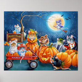 Poster Ratos Halloween em Pumpkin Patch Watercolor 16x20