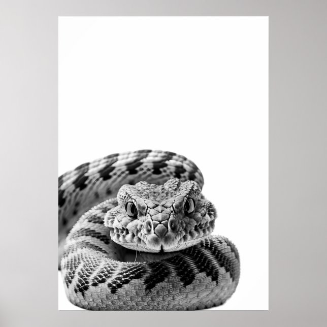 Poster Rattlesnake Woodland Modern Retrato preto branco (Frente)