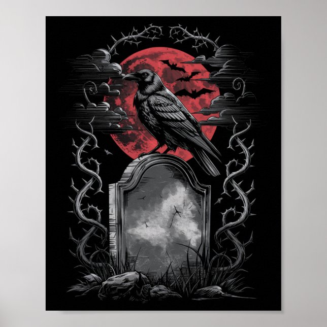 Poster Raven Bird Gothic Raven Art Cemetery Fantasy (Frente)