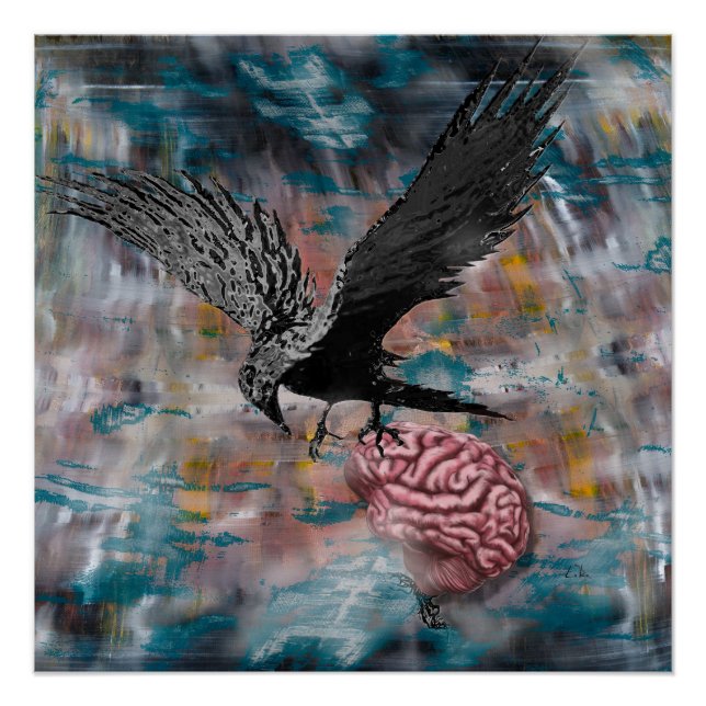 Pôster Raven Crow Black Bird Abstrato surreal Art (Frente)