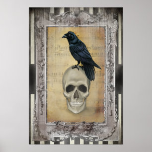 Pôster Raven e Skull halloween