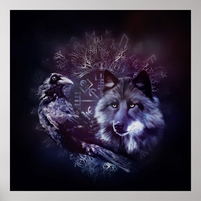 Poster Raven e Wolf - Vegvisir e Árvore da Vida (Frente)