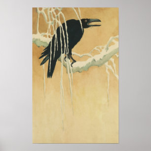 Poster Raven em um galho de árvore ilustra ouro preto