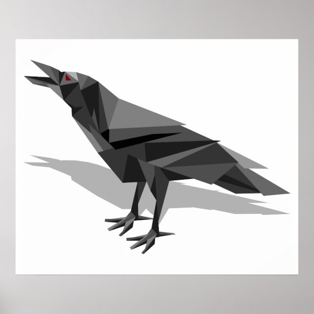 Poster Raven Geometric Cubist Grey Triangles (Frente)
