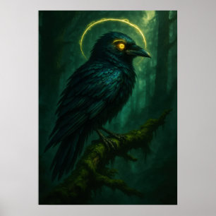 Poster Raven místico com Ouro Halo Fantasy