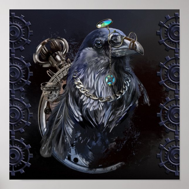 Poster Raven no estilo steampunk. Desenho de aquarela (Frente)