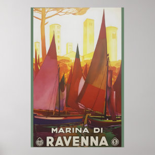 Poster Rávena Itália Anos 1930 Estilo de Viagem Colorido