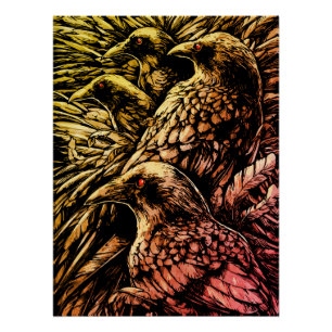 Pôster Ravens De Olhos Vermelhos - Vida Selvagem Gótica M