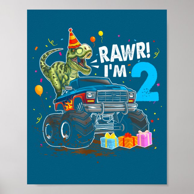 Poster Rawr I'm 2 2nd Birthday T Rex Dinosaur Funny Party (Frente)