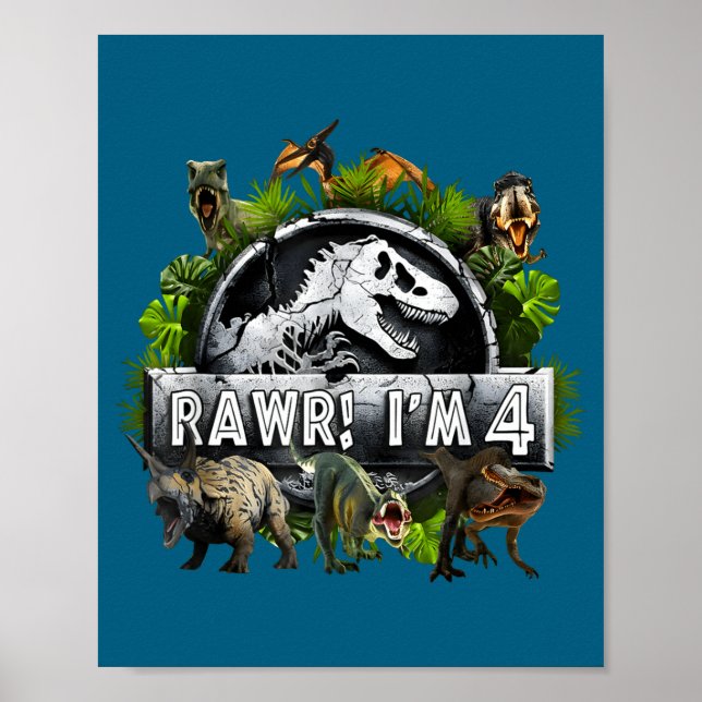 Poster Rawr I'm 4 4th Birthday T Rex Dinosaur Funny Party (Frente)