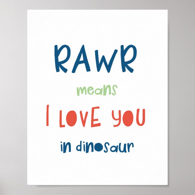 Poster Rawr Significa Eu Te Amo Em Dinossauro (Frente)