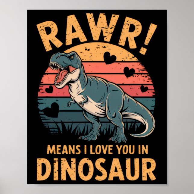 Poster Rawr Significa Que Eu Te Amo Em Dinossauro Vintage (Frente)
