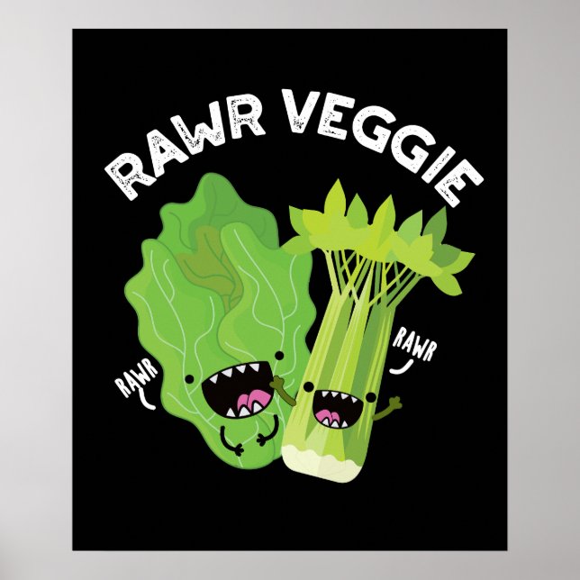 Poster Rawr Veggie Funny Comida Pun Dark BG (Frente)