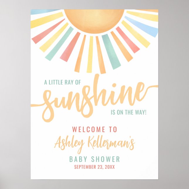 Poster Ray Of Sunshine Sun Baby Shower Welcome Sign (Frente)