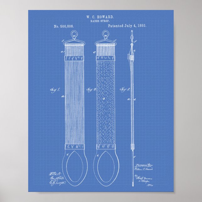 Pôster Razor Strop 1893 Patent Art Blueprint (Frente)