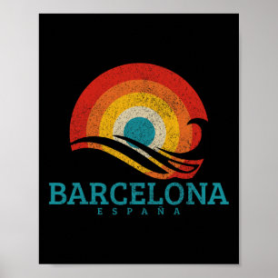 Poster Rcelona Espanha Espanha Vintage Onda Surfista Surf