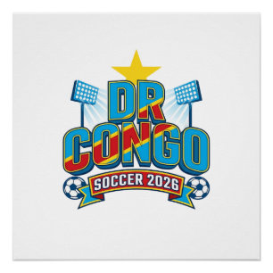 Pôster RD Congo Futebol 2026 Futebol Negrito País Tipogra