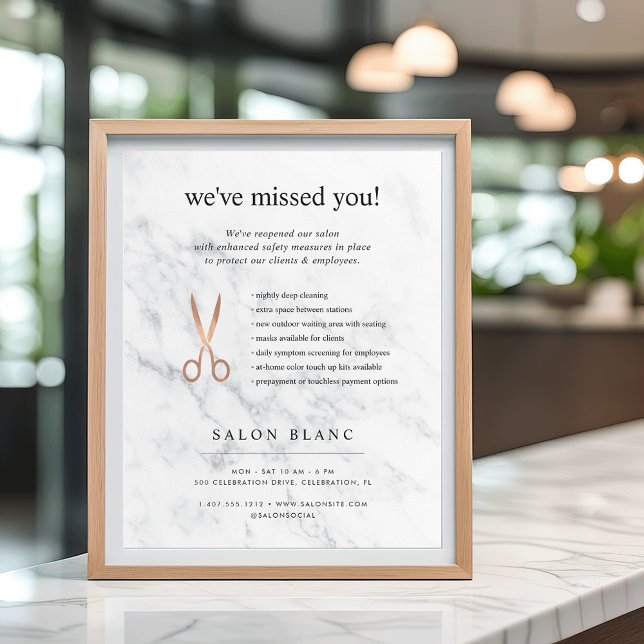 Poster Reabertura do Salão de Cabelo Dourado Marble e Ros (Criador carregado)