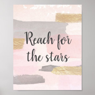 Poster REACH PARA AS ESTRELAS - Citação Dourada rosa