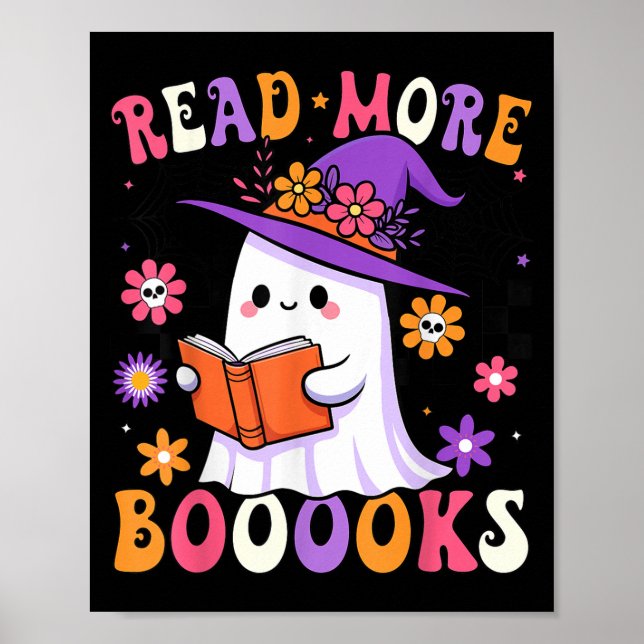 Poster Read More Books Ghost Reading Book Funny Teacher H (Frente)