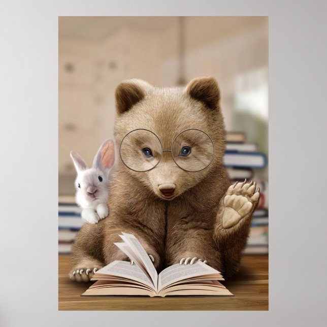 Poster Reader Gift Bear And Rabbit Read Books (Frente)
