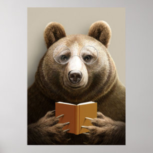 Poster Reader Gift Bear Reading A Book