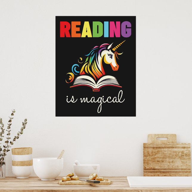 Poster Reading is Magical Rainbow Unicorn  (Cozinha)