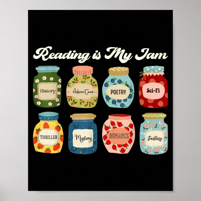 Poster Reading Is My Jam Book Lover Teacher Student Liter (Frente)