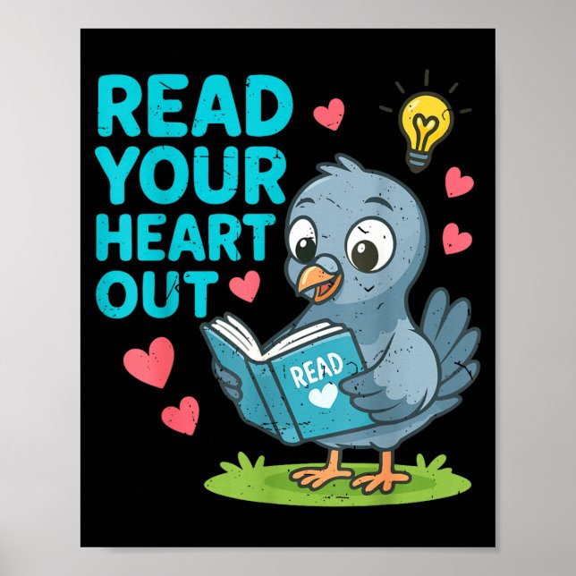 Poster Reading Teacher Valentine Day Read Your Heart Out  (Frente)