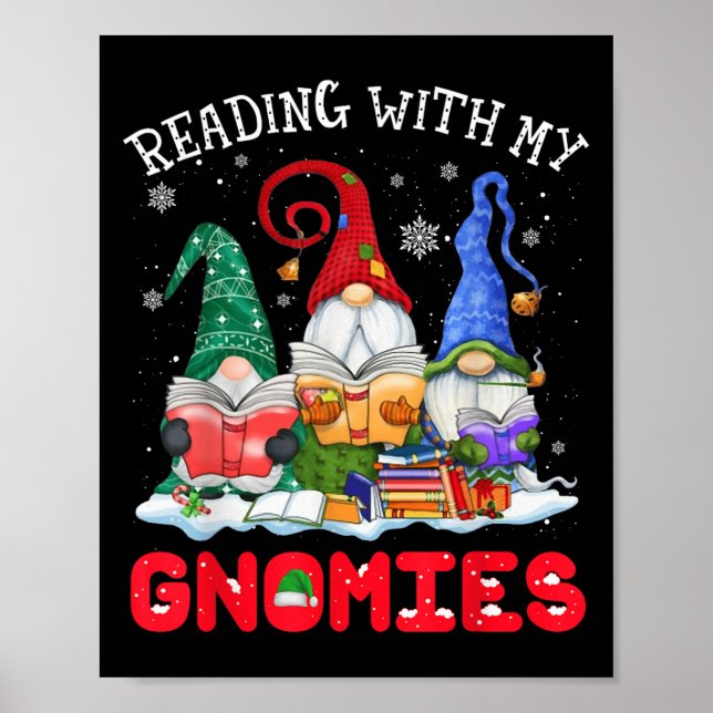 Poster Reading With My Gnomies Christmas Funny Gnomes Rea (Frente)