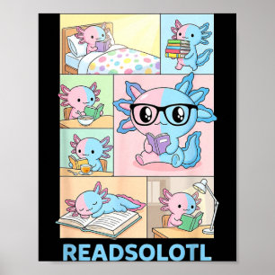 Poster Readsolotl kawaii axolote amante de livros leitura