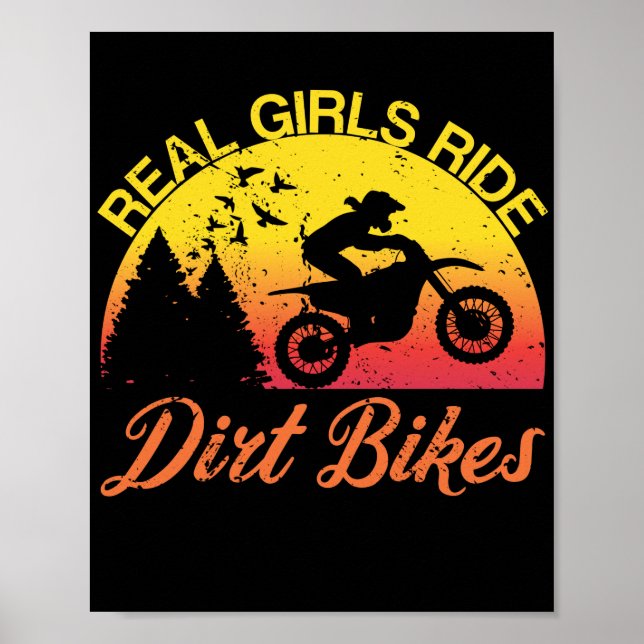 Poster Real Girls Ride Dirt Bikes Motocross Sunset Stunt (Frente)