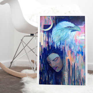 Poster Realismo abstrato: pintura de águia e mulher em re