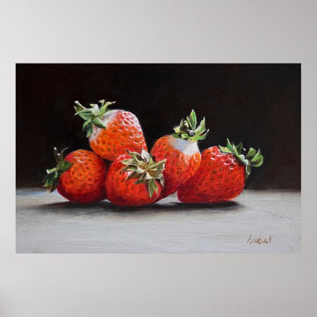 Poster Realistic Strawberries Still Life Oil Painting (Frente)
