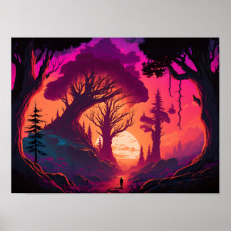 Poster Realms Além Disso: Sunset Místico Floresta