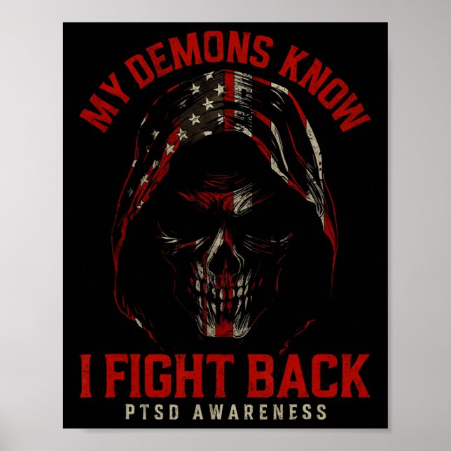 Poster Reaper Ptsd Meus Demônios Sabem Que Eu Luto Saúde  (Frente)
